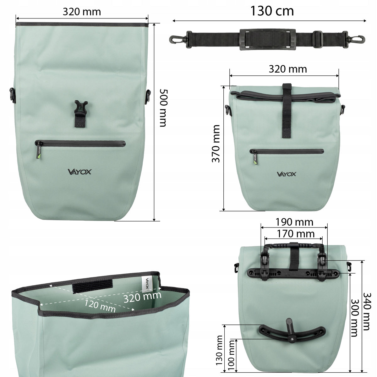 Fahrradtasche für den Gepäckträger, Vayox VA0445M 25L, Mintgrün
