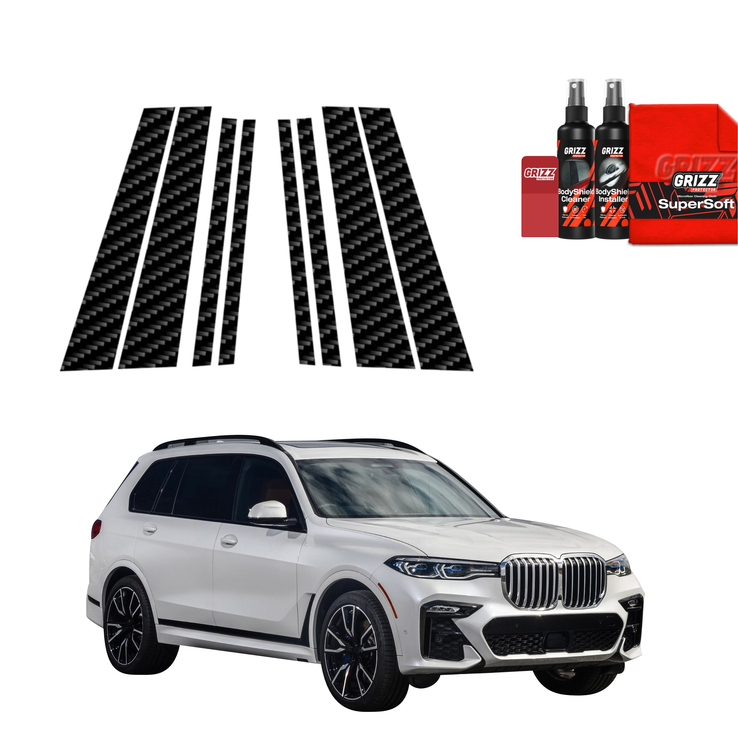 8in1 Kohlenstoff Schutzfolie Grizz Protector für B-C-Säule - BMW X7 G07 (2018-2022)