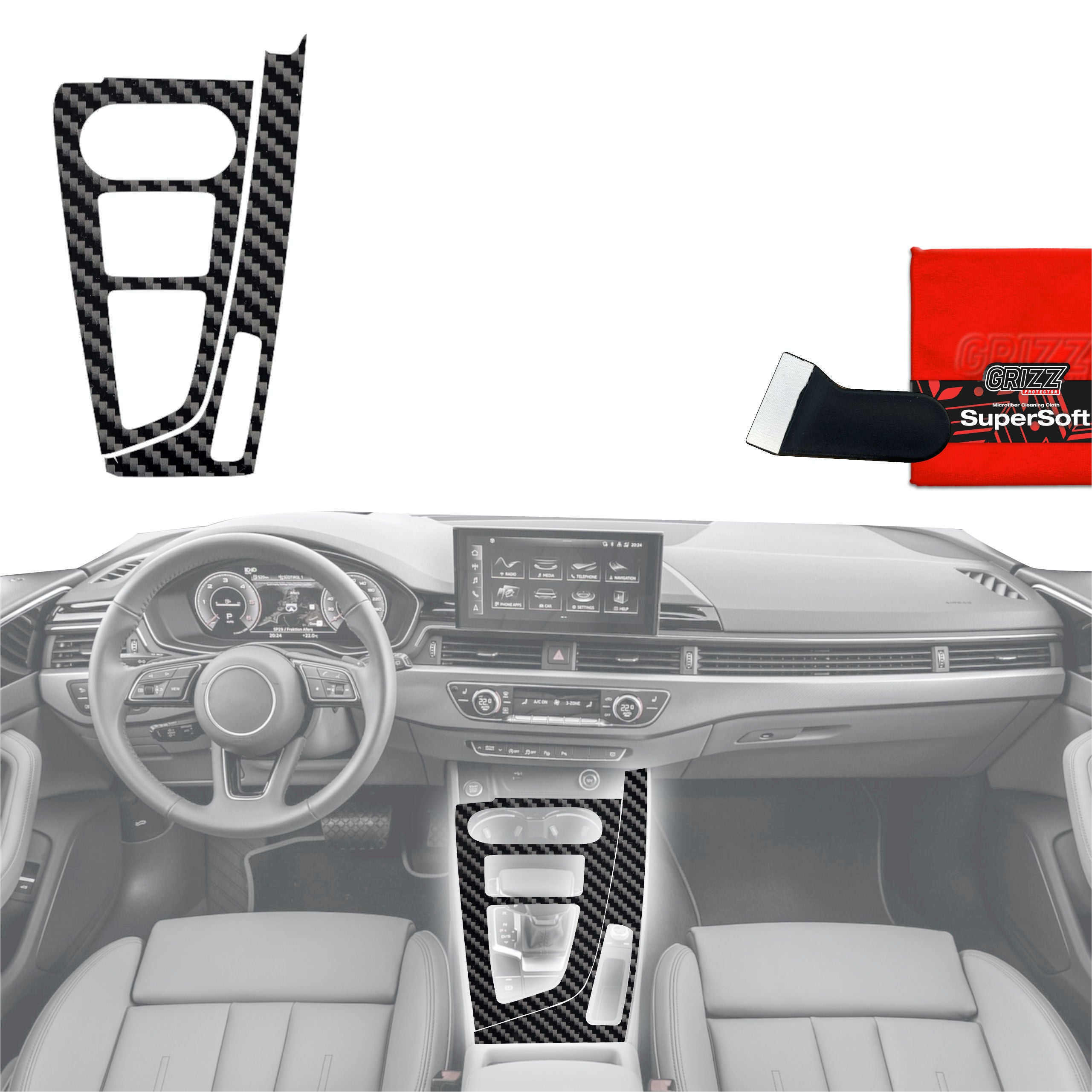 Schutzfolien Grizz Protector für Mittelkonsole - Audi A4 B9 (2014-2018) Carbon Optik Glanz