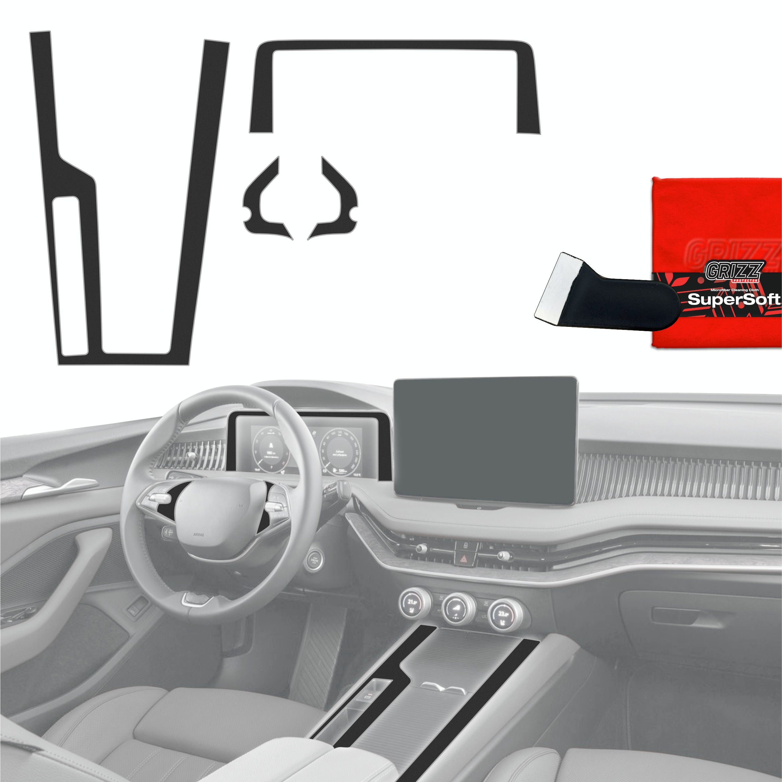 4in1 Schutzfolien Grizz Protector für Mittelkonsole & Armaturenbrett - Skoda Superb 4 (2024-2026) Schwarz Matt Antifingerprint