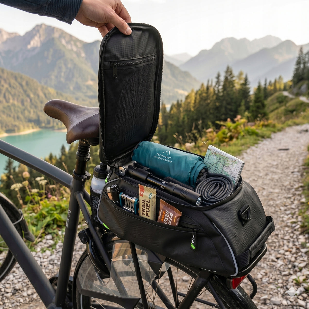 Fahrradtasche für den Gepäckträger mit Seitentaschen, Vayox VA0448 10L, Schwarz