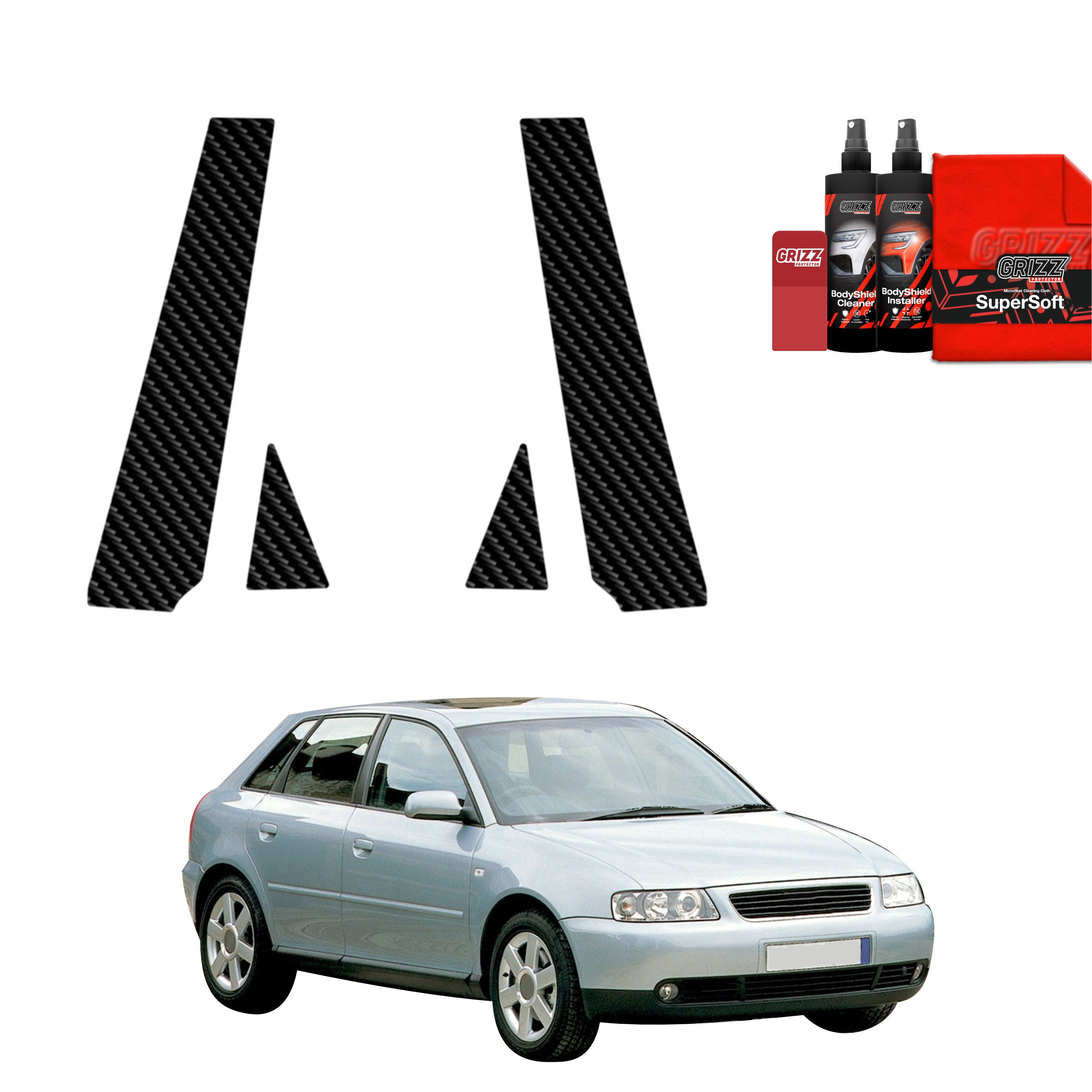 4in1 Kohlenstoff Schutzfolie Grizz Protector für B-C-Säule - Audi A3 8L Hatchback 5D (1999-2003)