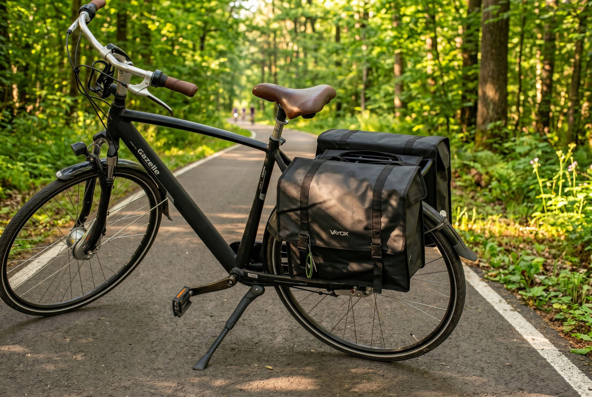 Fahrradtasche für den Gepäckträger, doppelt mit Griff, Vayox VA0446 40L, Schwarz