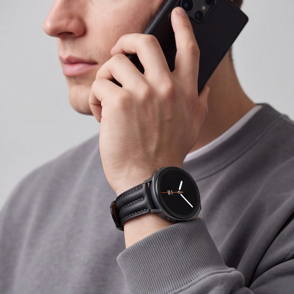 Armband für Galaxy Watch 9 44mm / 40mm / 8 44mm / 8 40mm / 8 Classic, Tech-Protect Leatherfit Craft, Schwarz (5/8)