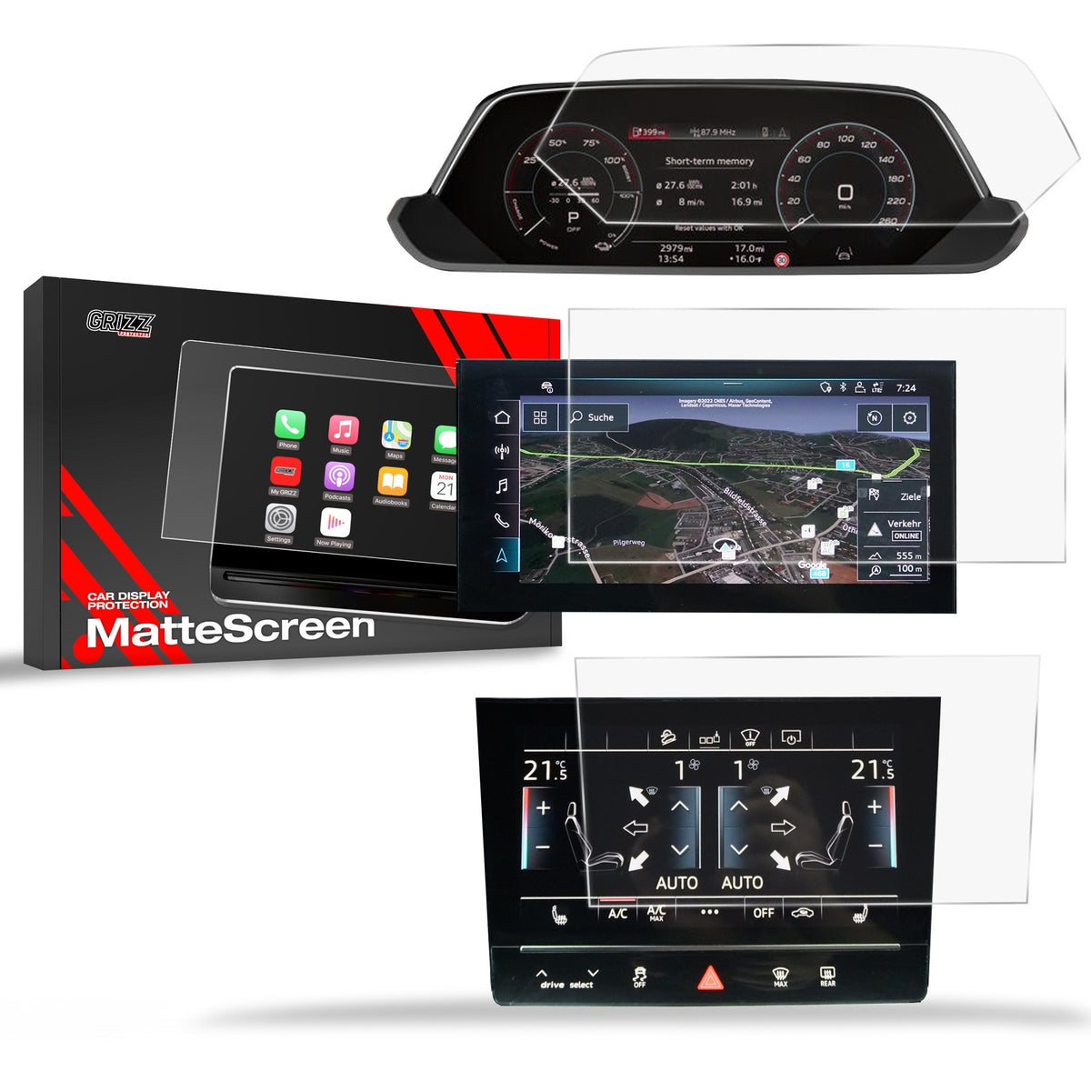 Matte Autodisplayfolie 3in1 für Audi Q8 e-tron (2022-2026), Grizz Protector