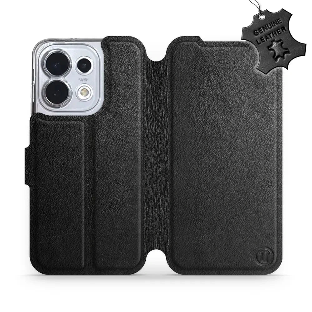 Echtleder Handyhülle für Oppo Reno16 5G, Mobiwear Leather, Schwarz