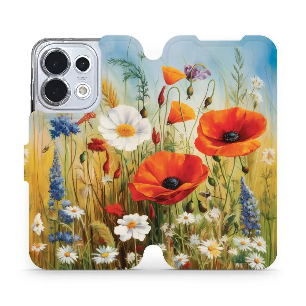 Handyhülle mit klappe für Oppo Reno16 5G, Mobiwear Book, Wiesenblumen