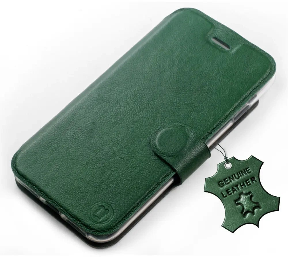 Echtleder Handyhülle für Oppo Reno16 Pro 5G, Mobiwear Leather, Grün