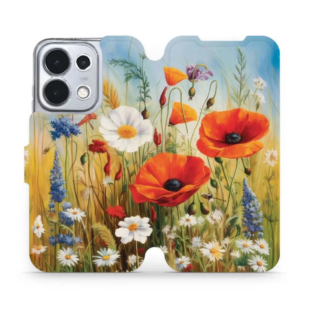 Handyhülle mit klappe für Oppo Reno16 Pro 5G, Mobiwear Book, Wiesenblumen