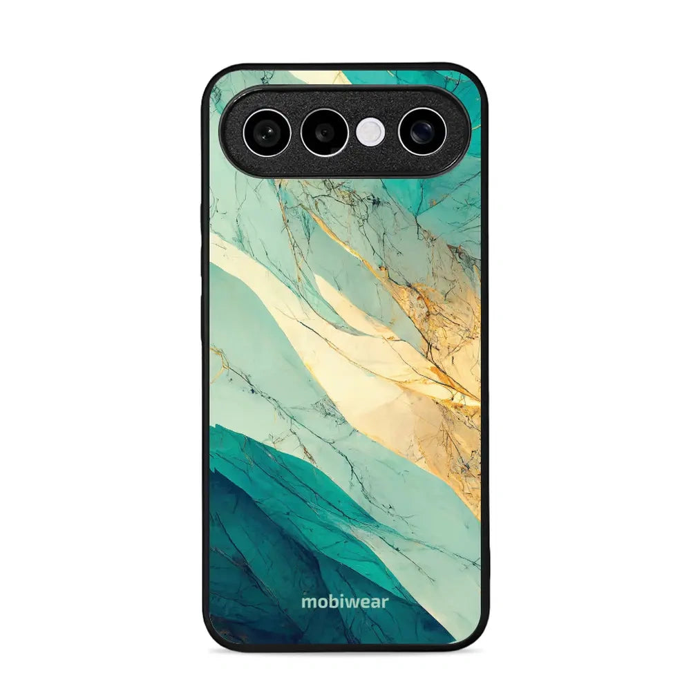 Handyhülle für Vivo X300 FE, Mobiwear Glossy Case, Türkis-Marmor
