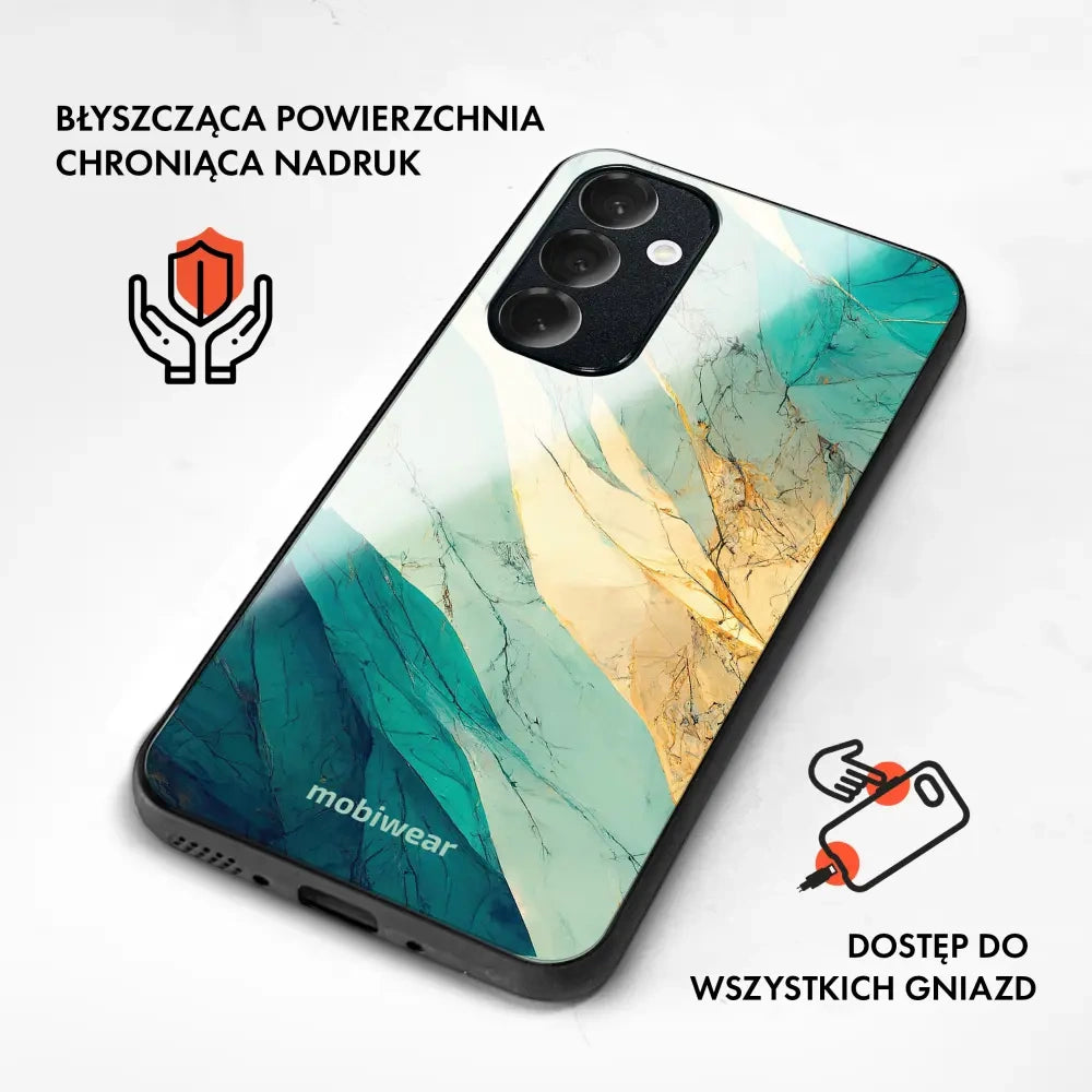 Handyhülle für Vivo X300 FE, Mobiwear Glossy Case, Türkis-Marmor