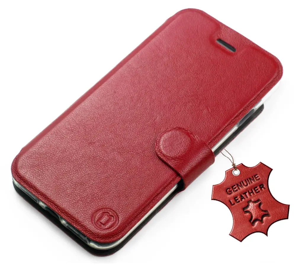 Echtleder Handyhülle für Xiaomi 17T, Mobiwear Leather, Dunkelrot