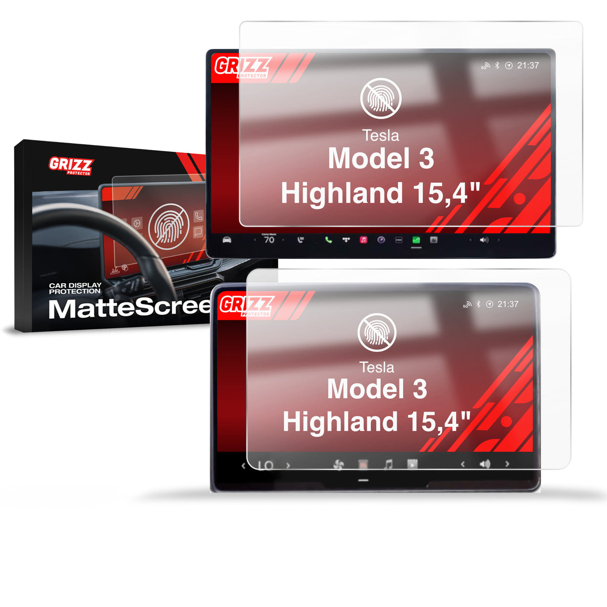 Matte Autodisplayfolie 2in1 für Tesla Model 3 Highland (2023-2026), Grizz Protector
