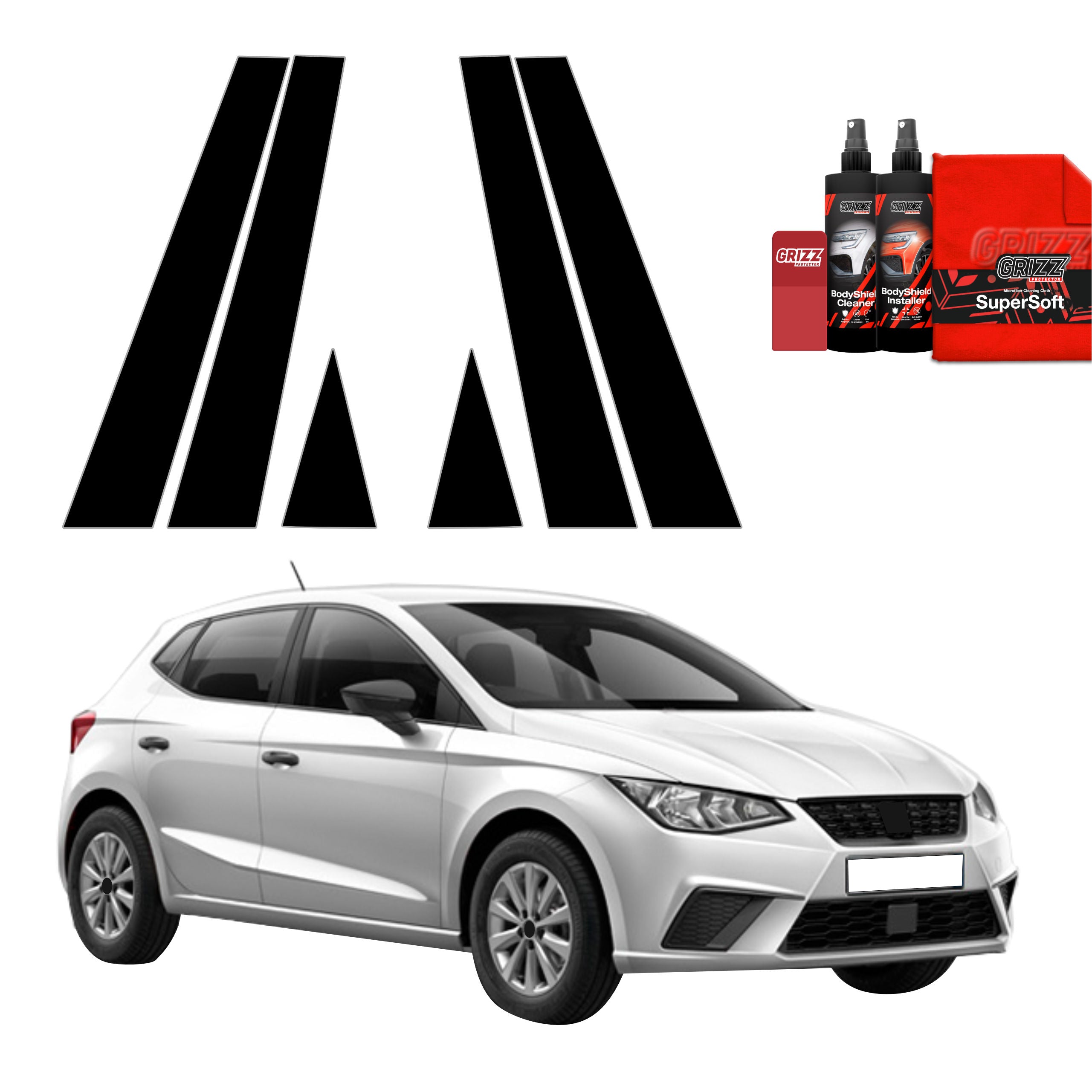 6in1 Schwarze Grizz Protector schutzfolie für B-C-Säule - Seat Ibiza (2021-2026)