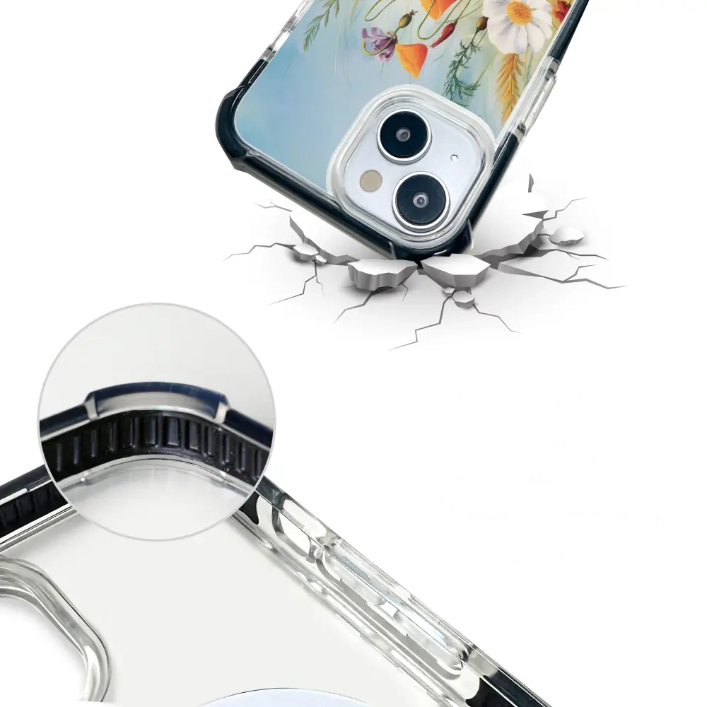Handyhülle für iPhone 18 Pro mit MagSafe, Mobiwear Elite Bumper, Wiesenblumen