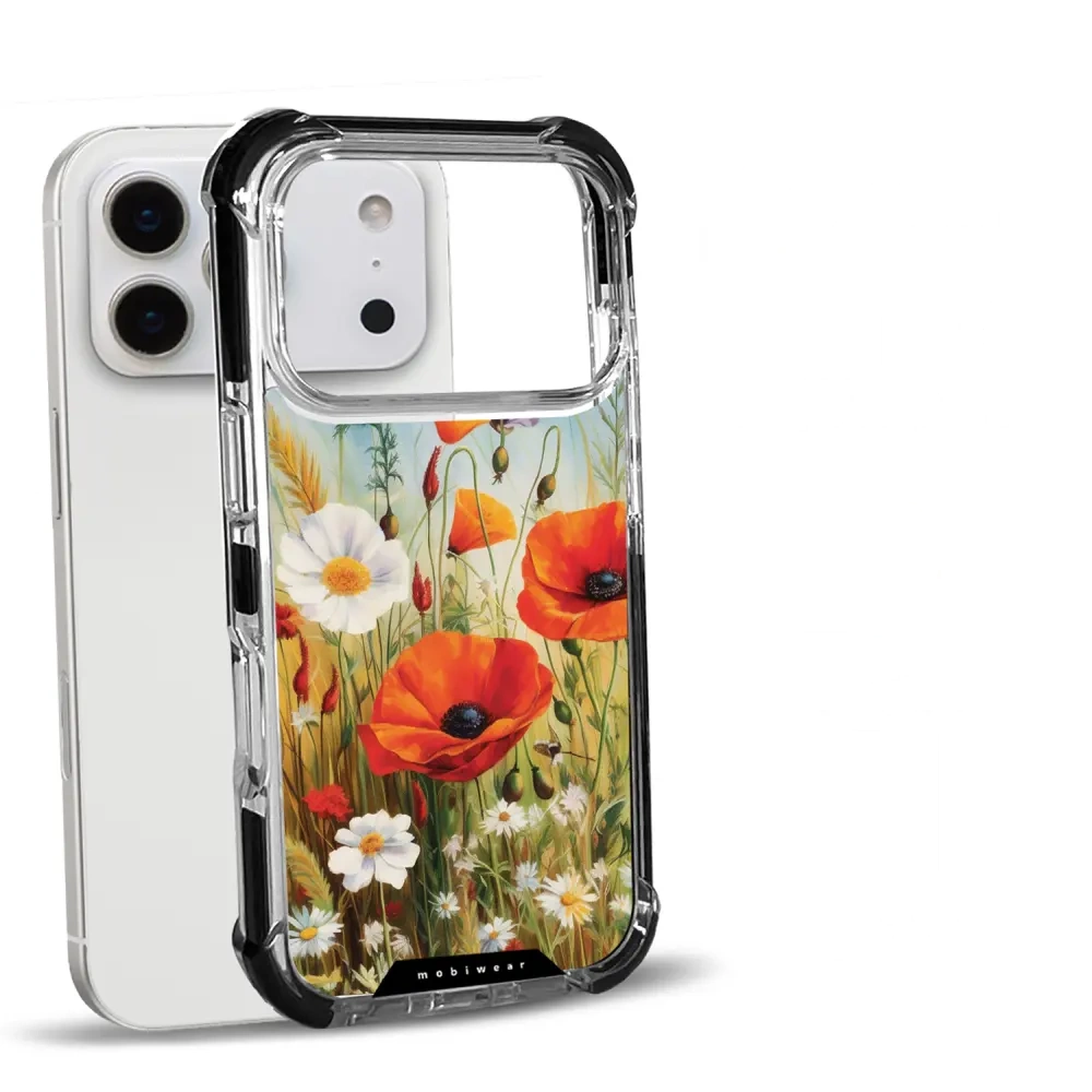 Handyhülle für iPhone 18 Pro mit MagSafe, Mobiwear Elite Bumper, Wiesenblumen