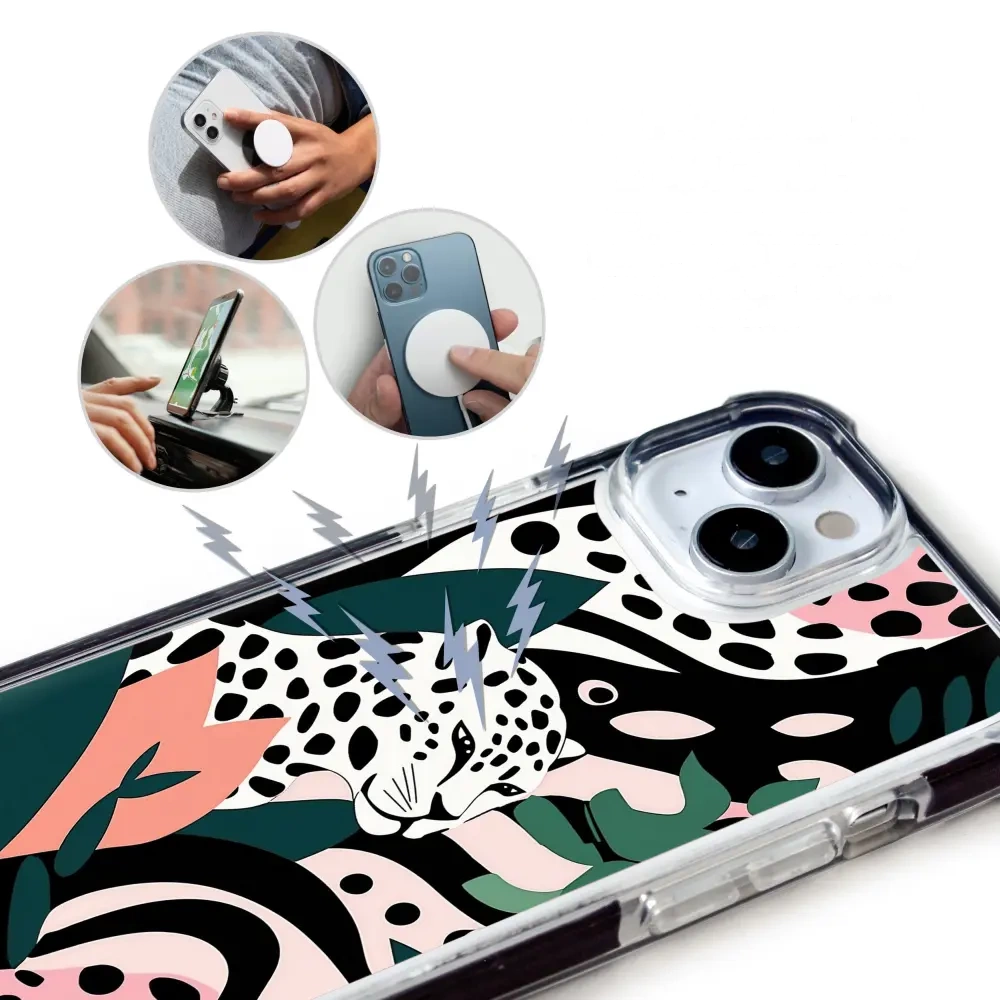 Handyhülle für iPhone 18 Pro mit MagSafe, Mobiwear Elite Bumper, Tropischer Gepard