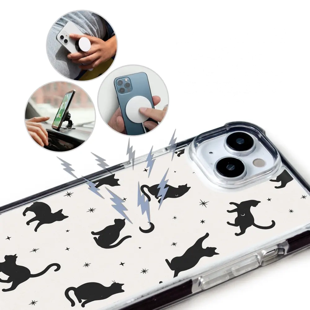 Handyhülle für iPhone 18 Pro mit MagSafe, Mobiwear Elite Bumper, Katzen-Nacht