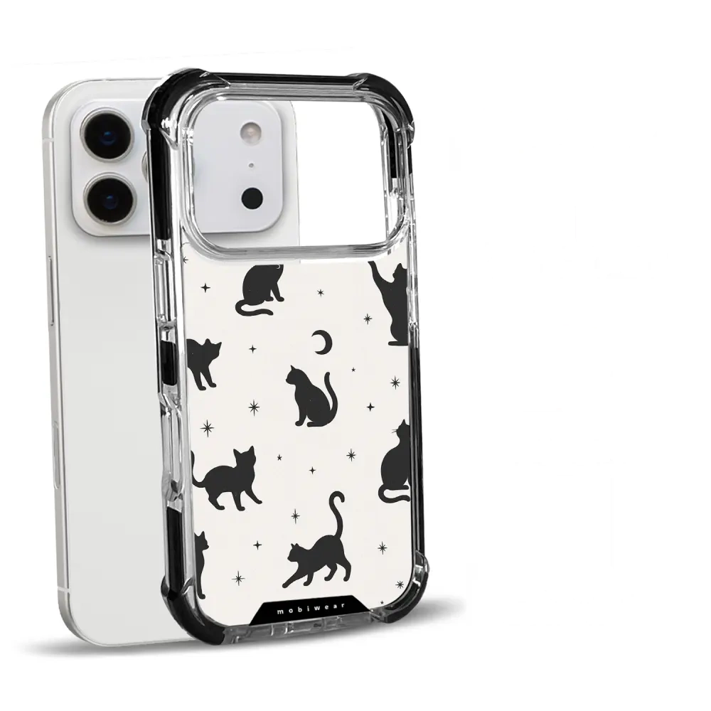 Handyhülle für iPhone 18 Pro mit MagSafe, Mobiwear Elite Bumper, Katzen-Nacht