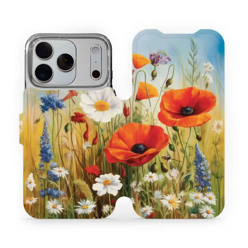 Handyhülle mit klappe für iPhone 18 Pro, Mobiwear Book, Wiesenblumen