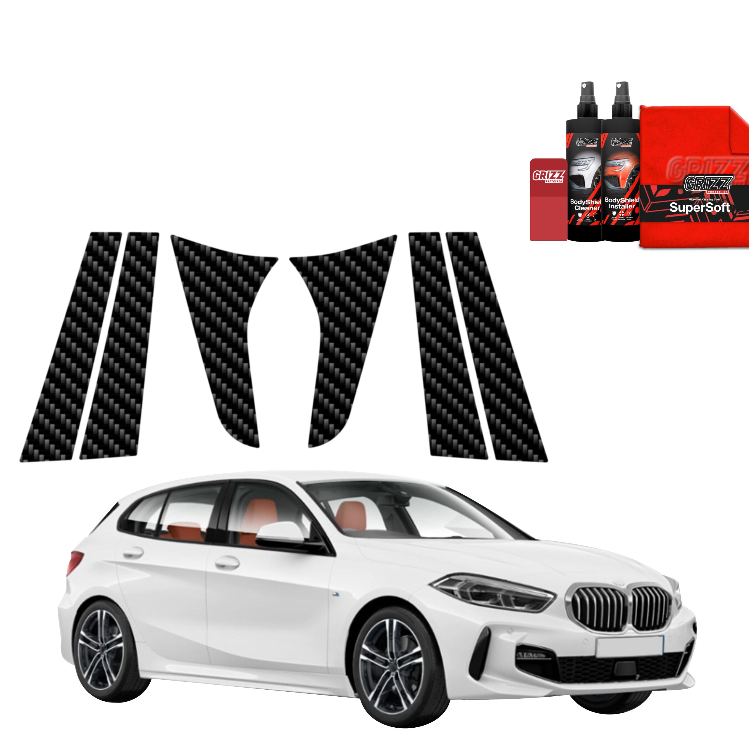 6in1 Kohlenstoff Schutzfolie Grizz Protector für B-C-Säule - BMW 1 118i (2020-2026)