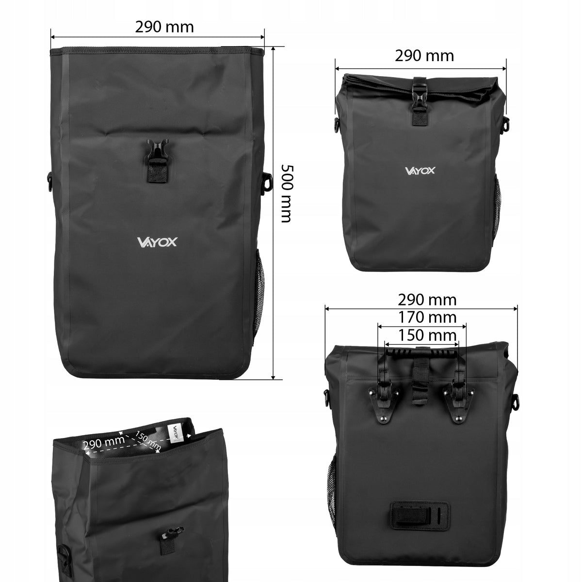 Fahrradtasche für den Gepäckträger, Vayox VA0444B 25L, Schwarz