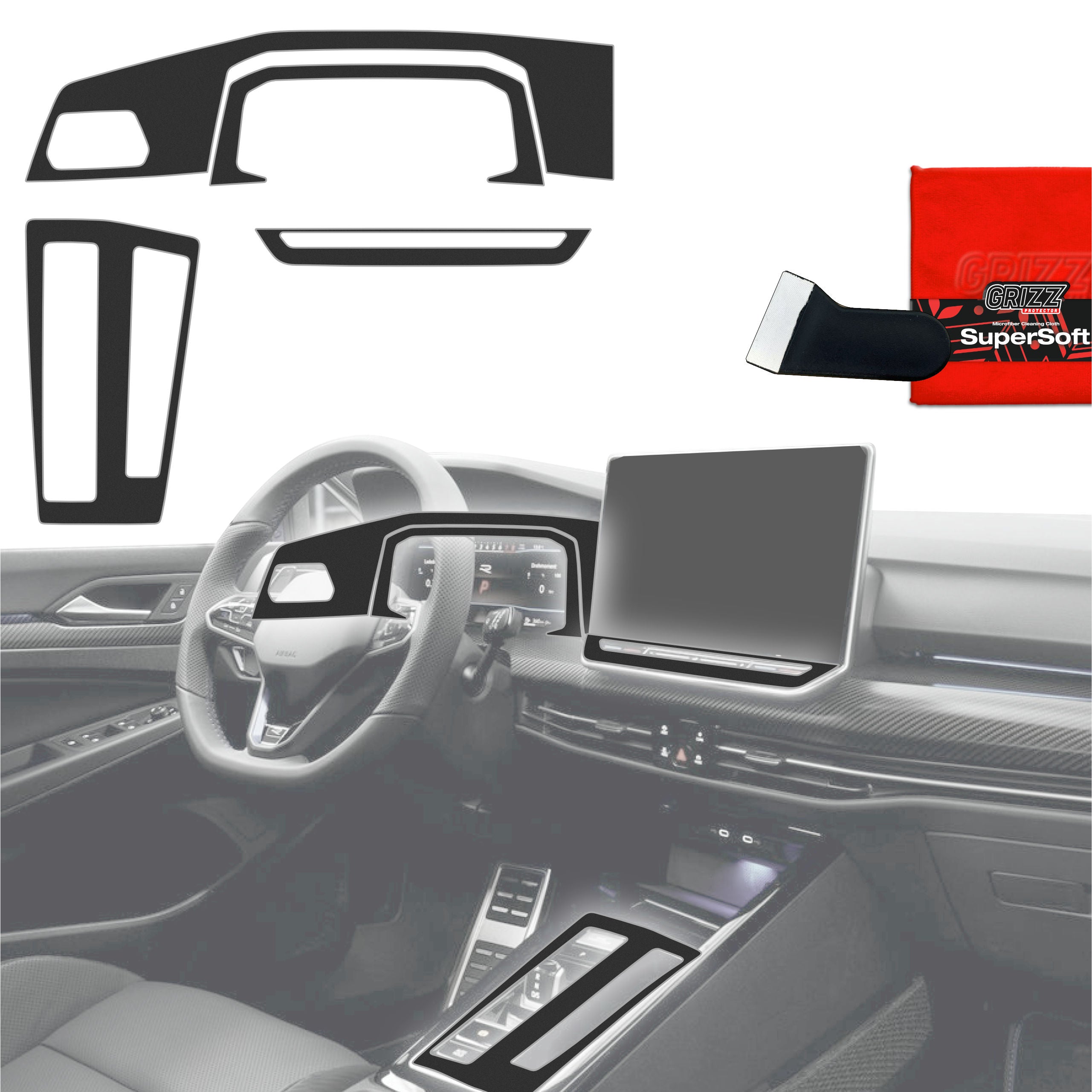 4in1 Schutzfolien Grizz Protector für Mittelkonsole - Volkswagen Golf 8 (2024-2026) Schwarz Matt Antifingerprint