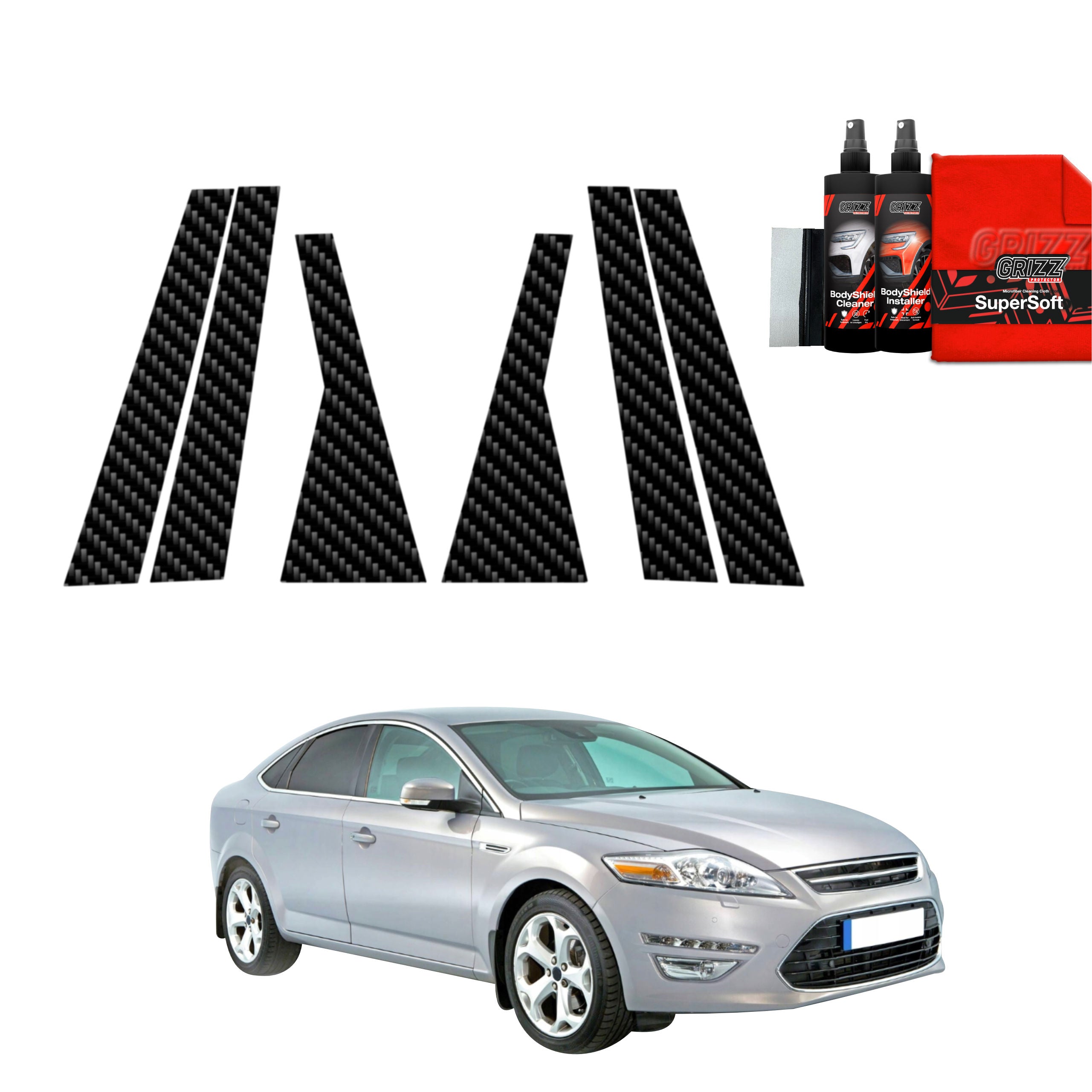 6in1 Kohlenstoff Schutzfolie Grizz Protector für B-C-Säule - Ford Mondeo Mk4 Sedan (2007-2014)