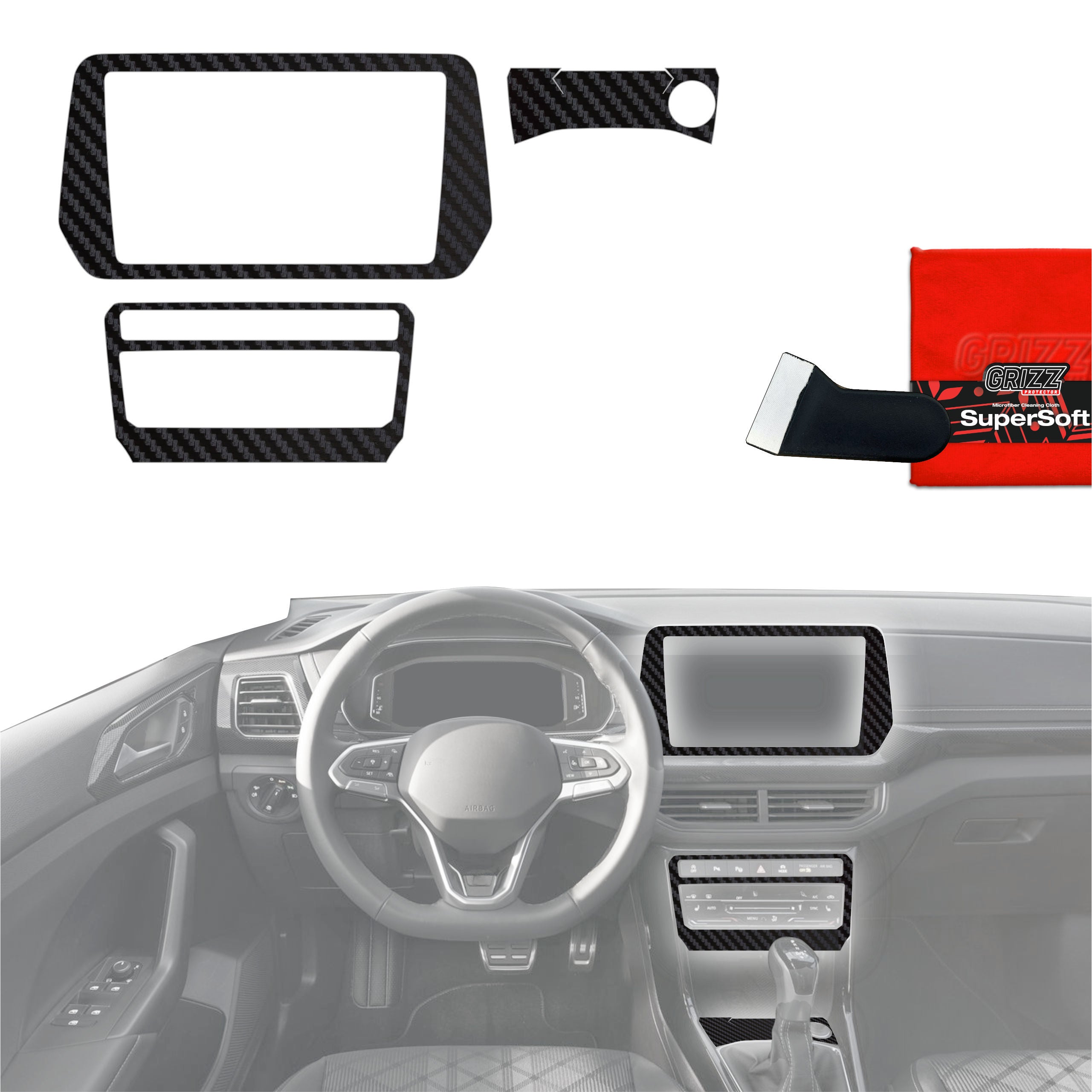 3in1 Schutzfolien Grizz Protector für Mittelkonsole - Volkswagen T-Cross (2025-2026) Carbon Optik Matt Antifingerprint