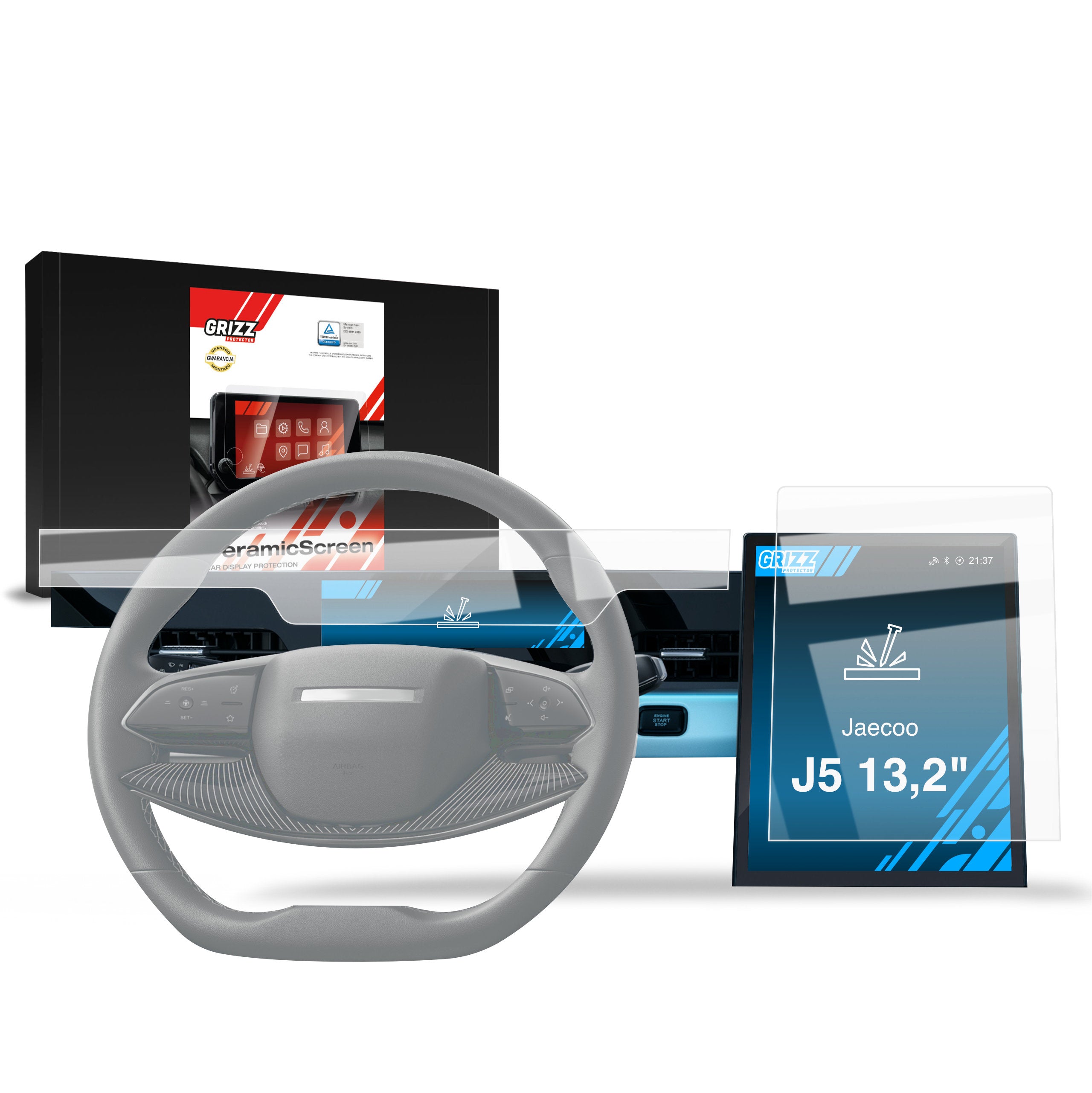 Keramische Autodisplayfolie 2in1 für Jaecoo J5 13,2" (2025-2026), Grizz Protector
