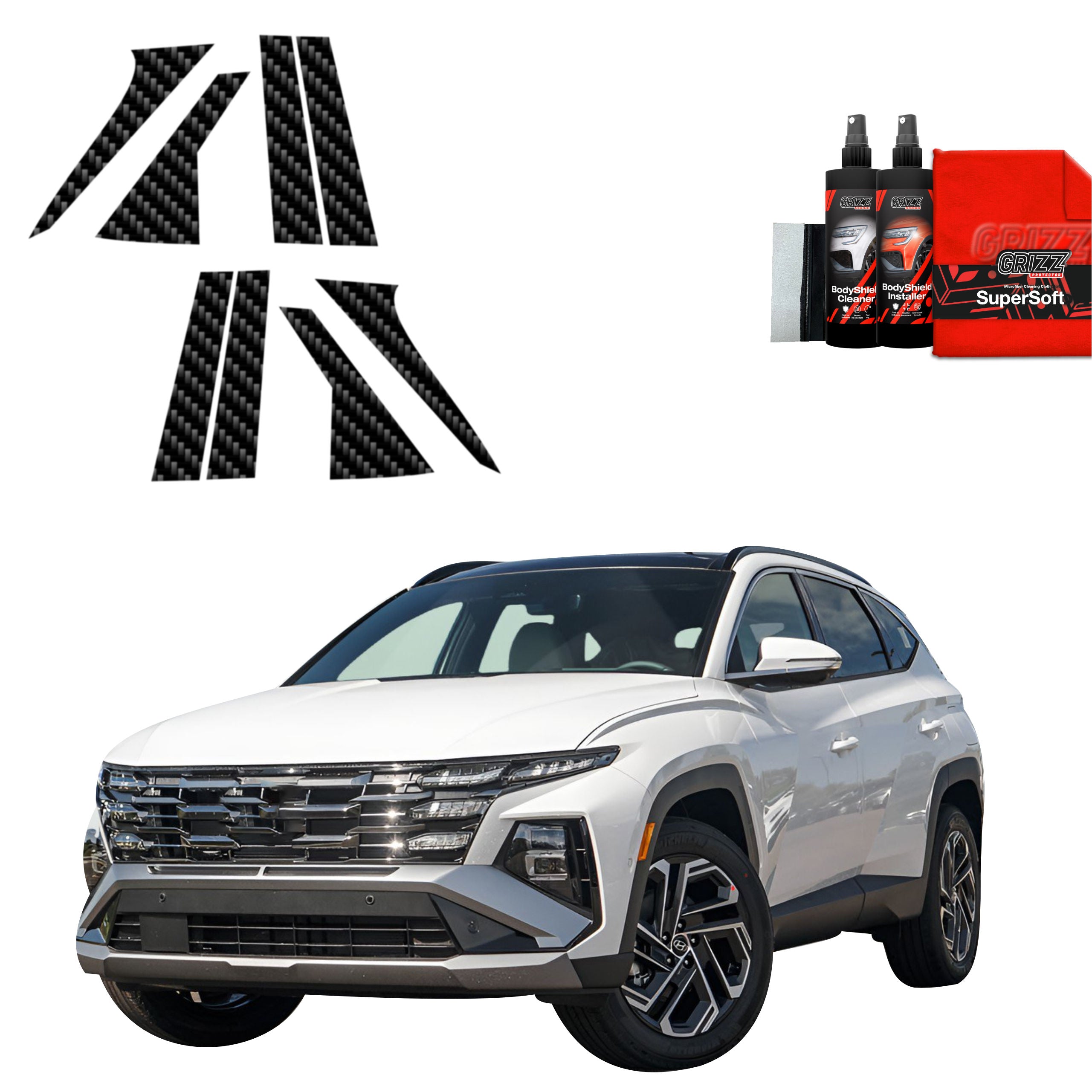 8in1 Kohlenstoff Schutzfolie Grizz Protector für A-B-C-Säule - Hyundai Tucson Facelift (2024-2026)
