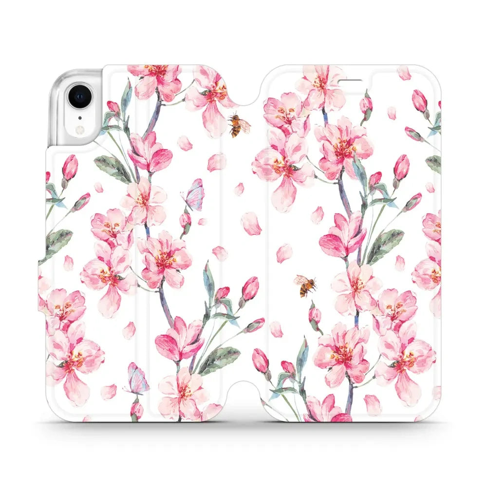 Handyhülle mit klappe für iPhone Xr, Mobiwear Book, Rosa Frühling