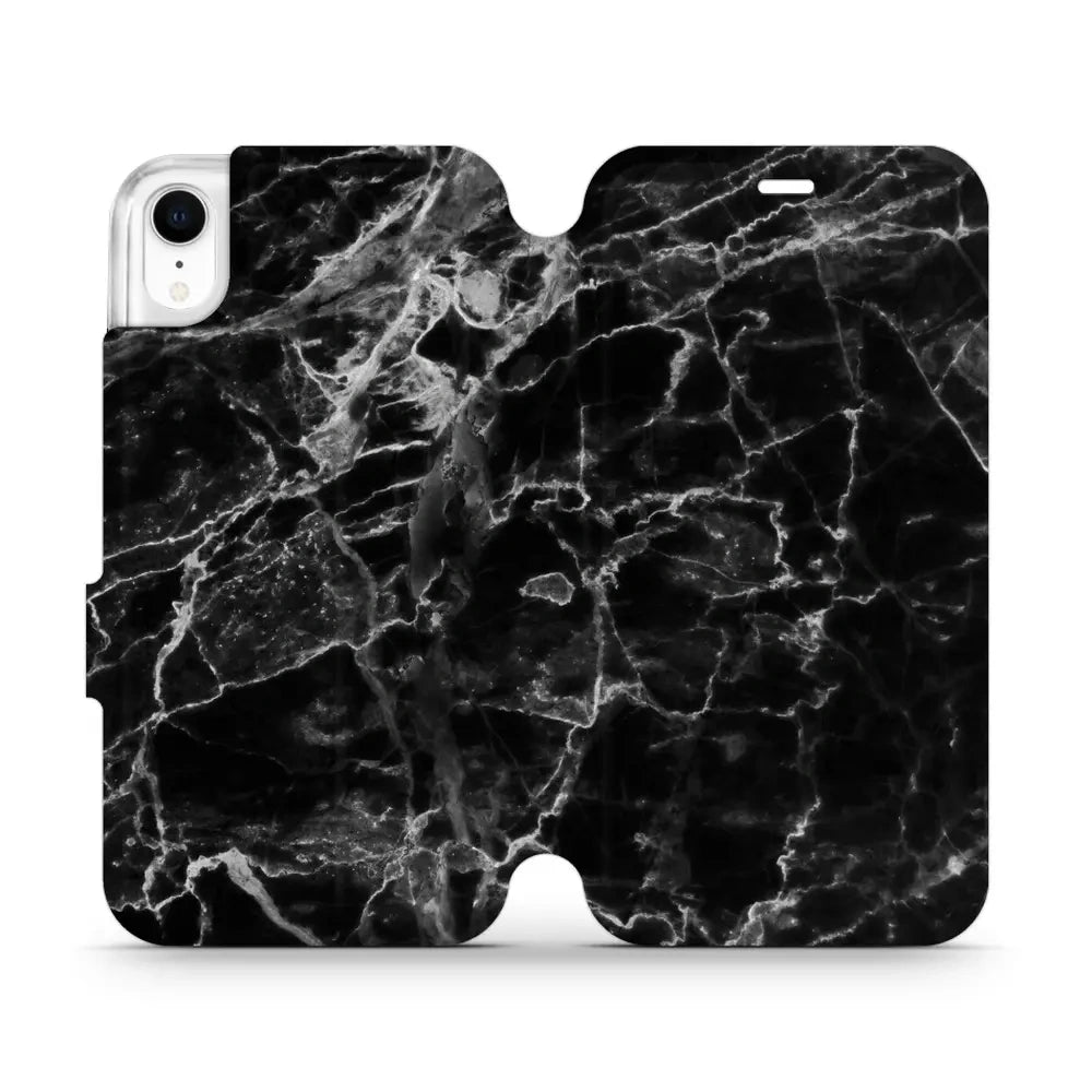 Handyhülle mit klappe für iPhone Xr, Mobiwear Book, Schwarzer Marmor