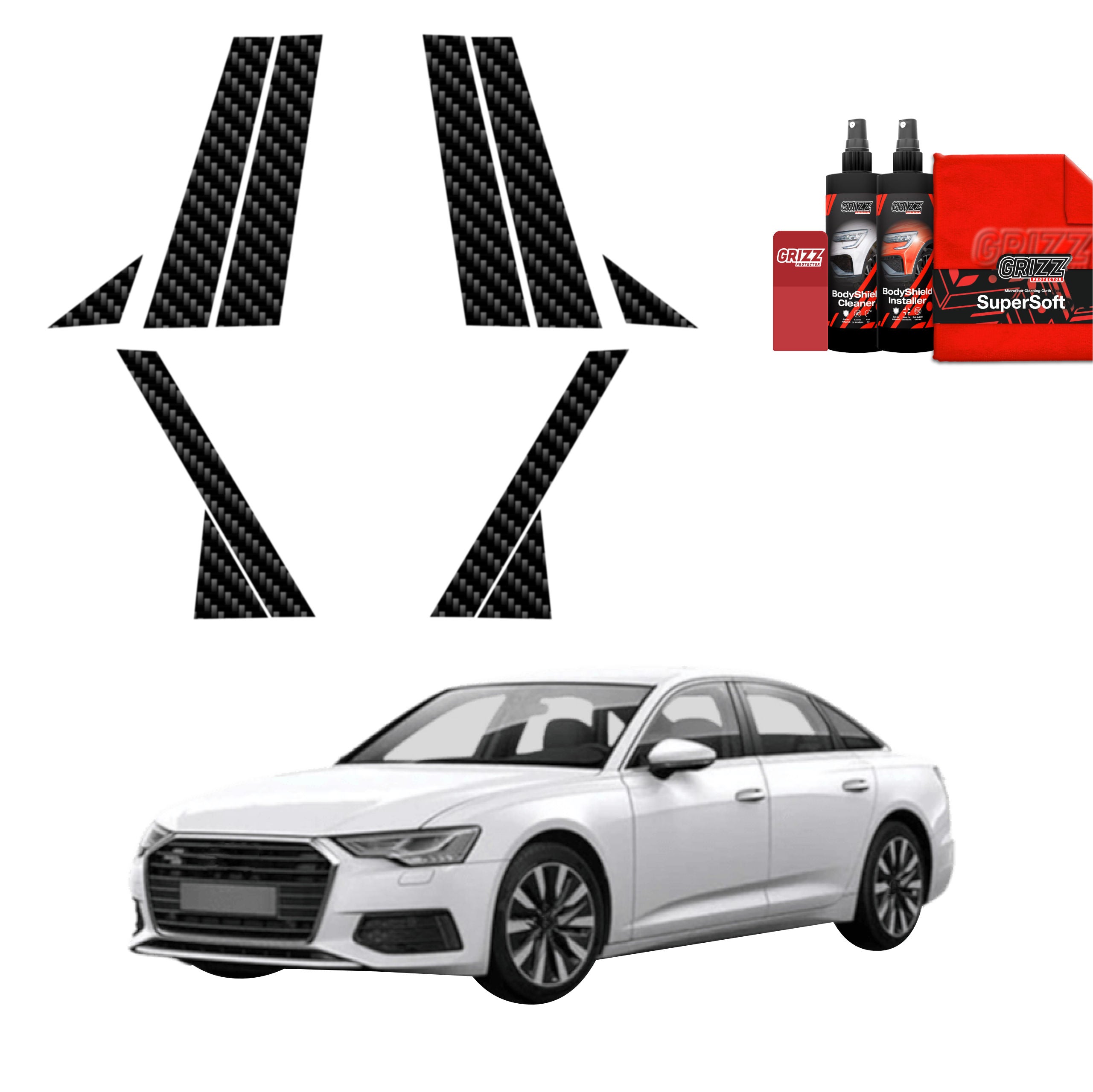 10in1 Kohlenstoff Schutzfolie Grizz Protector für A-B-C-Säule - Audi A6 C8 Sedan (2018-2023)