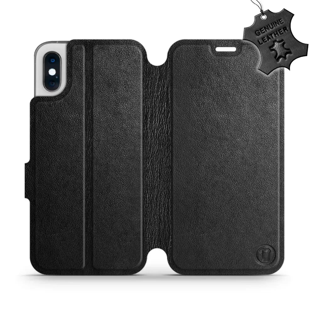 Echtleder Handyhülle für iPhone X, Mobiwear Leather, Schwarz