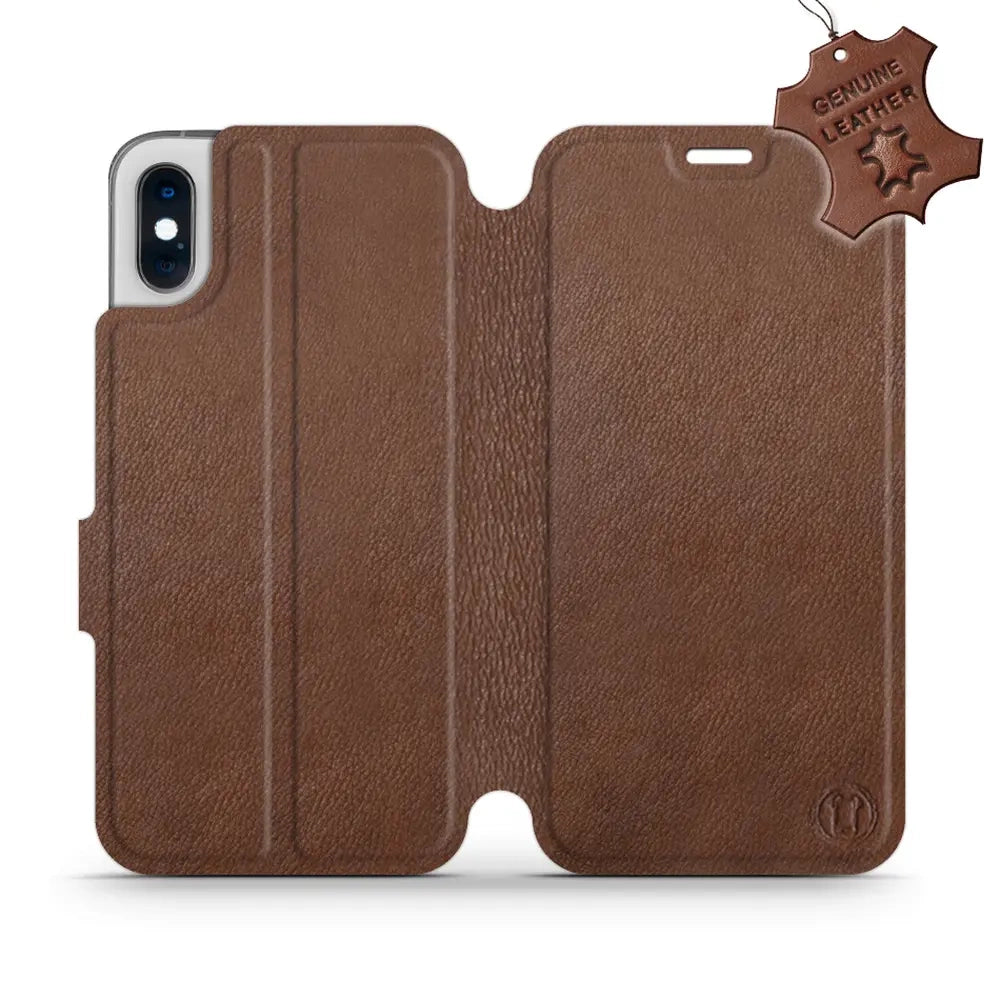 Echtleder Handyhülle für iPhone X, Mobiwear Leather, Braun