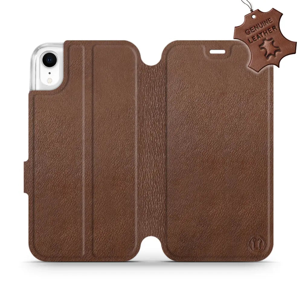 Echtleder Handyhülle für iPhone Xr, Mobiwear Leather, Braun