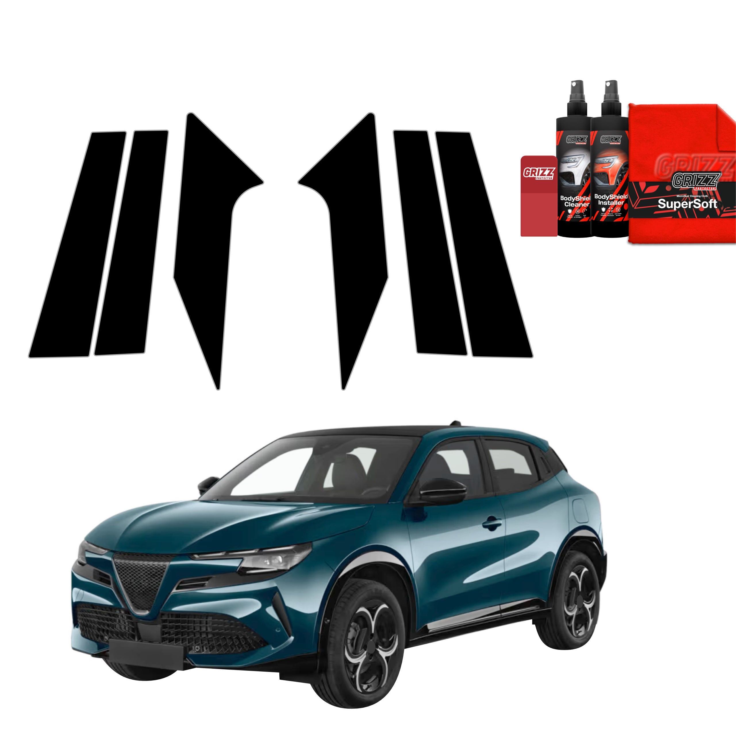 6in1 Schwarze Grizz Protector schutzfolie für B-C-Säule - Alfa Romeo Junior (2024-2026)