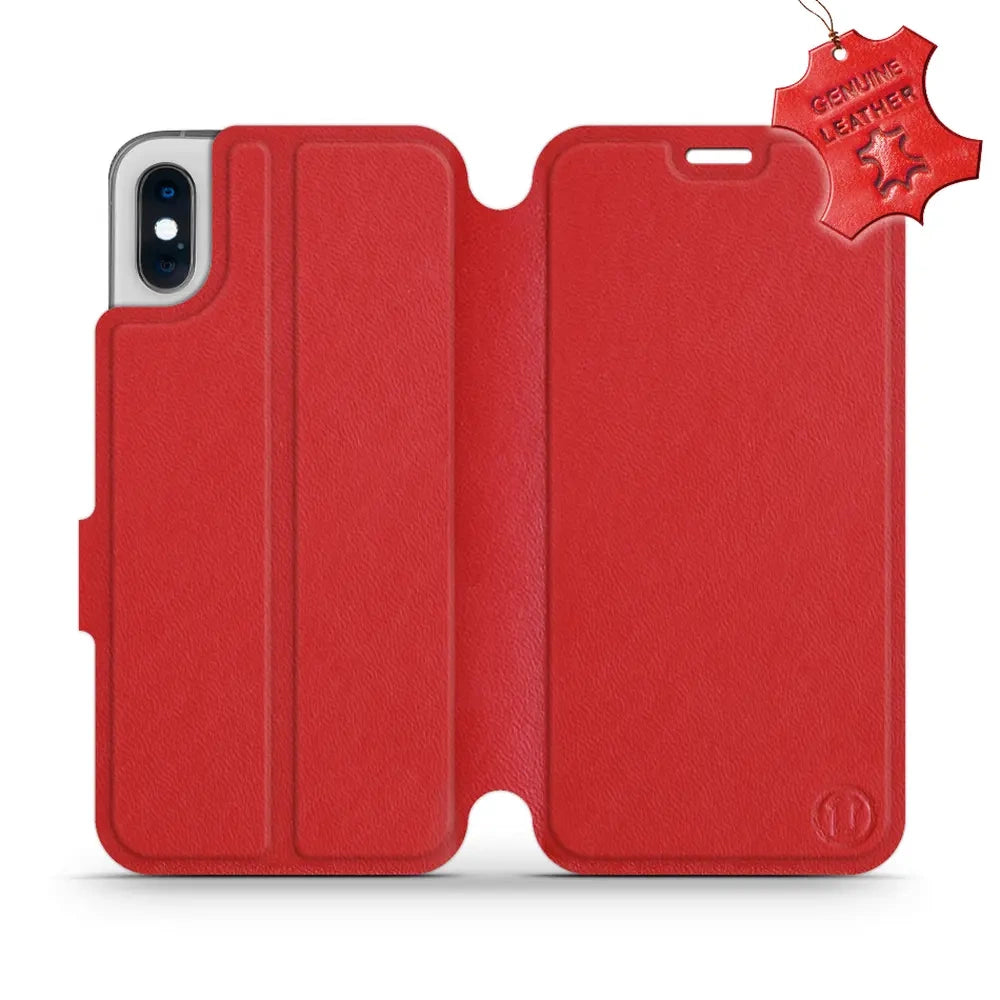Echtleder Handyhülle für iPhone X, Mobiwear Leather, Rot