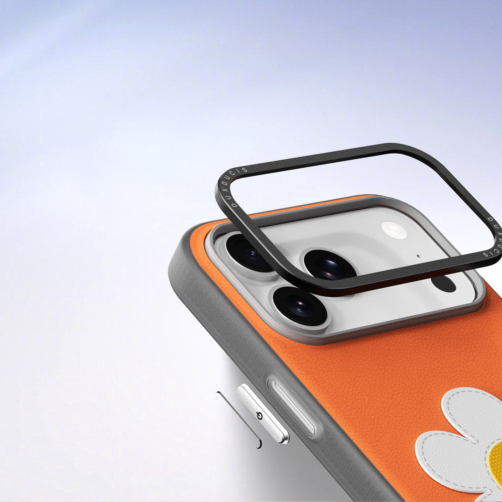 Handyhülle mit Trageband für iPhone 18 Pro / 17 Pro, Dux Ducis Luvy, Orange mit Gänseblümchen (6/10)