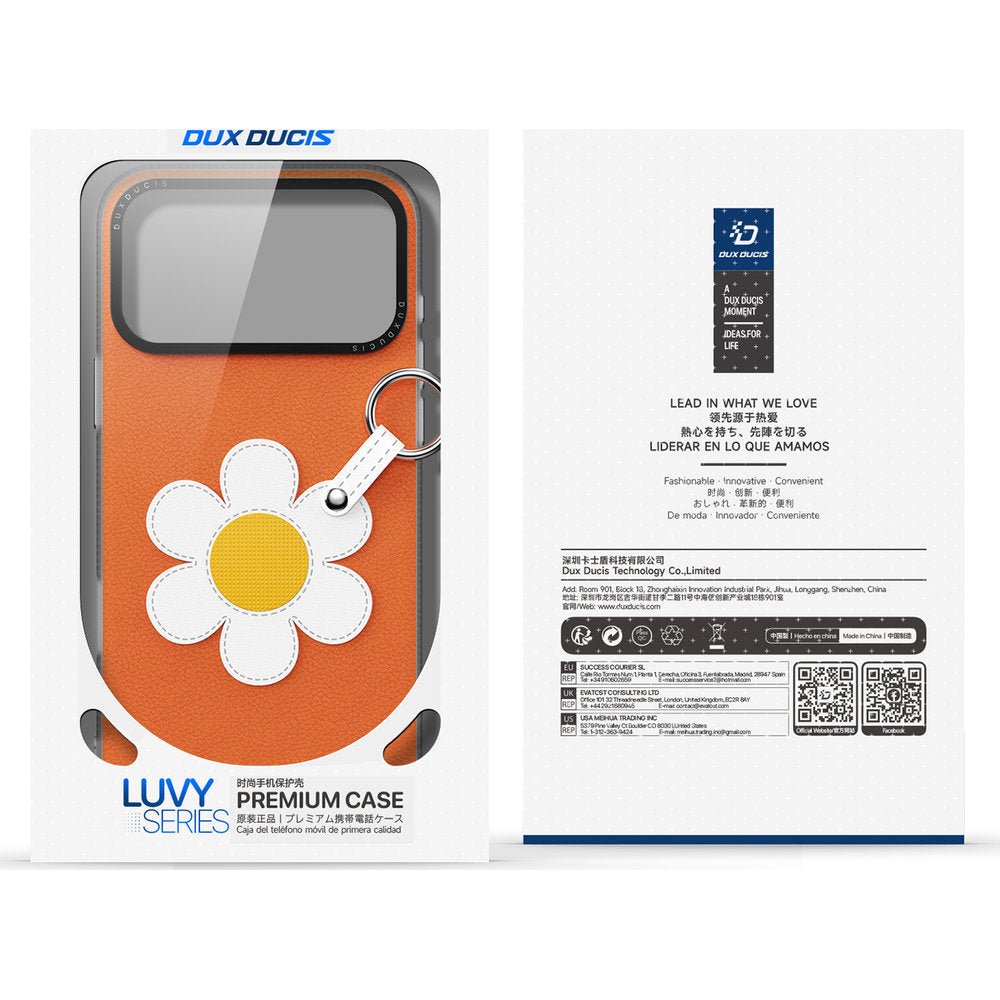 Handyhülle mit Trageband für iPhone 18 Pro / 17 Pro, Dux Ducis Luvy, Orange mit Gänseblümchen (10/10)