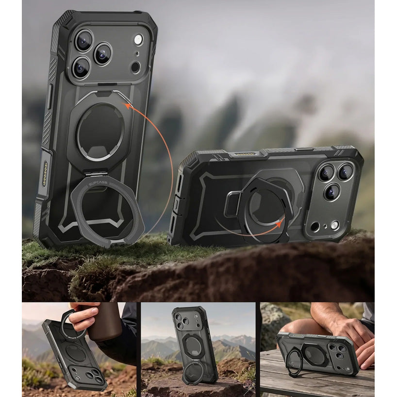 Handyhülle + Glas 9H für iPhone 18 Pro / 17 Pro, Supcase UB Grip Pro Mag SPG (CC) mit MagSafe, Transparent-Schwarz (6/12)