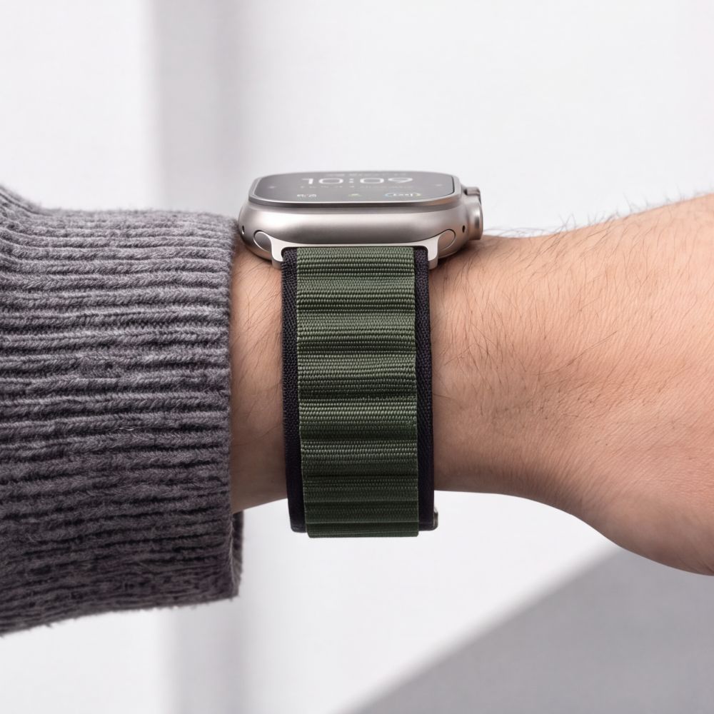 Armband für Apple Watch 49/46/45/44 mm, Tech Protect Nylon Pro, Schwarz-Grün (6/7)