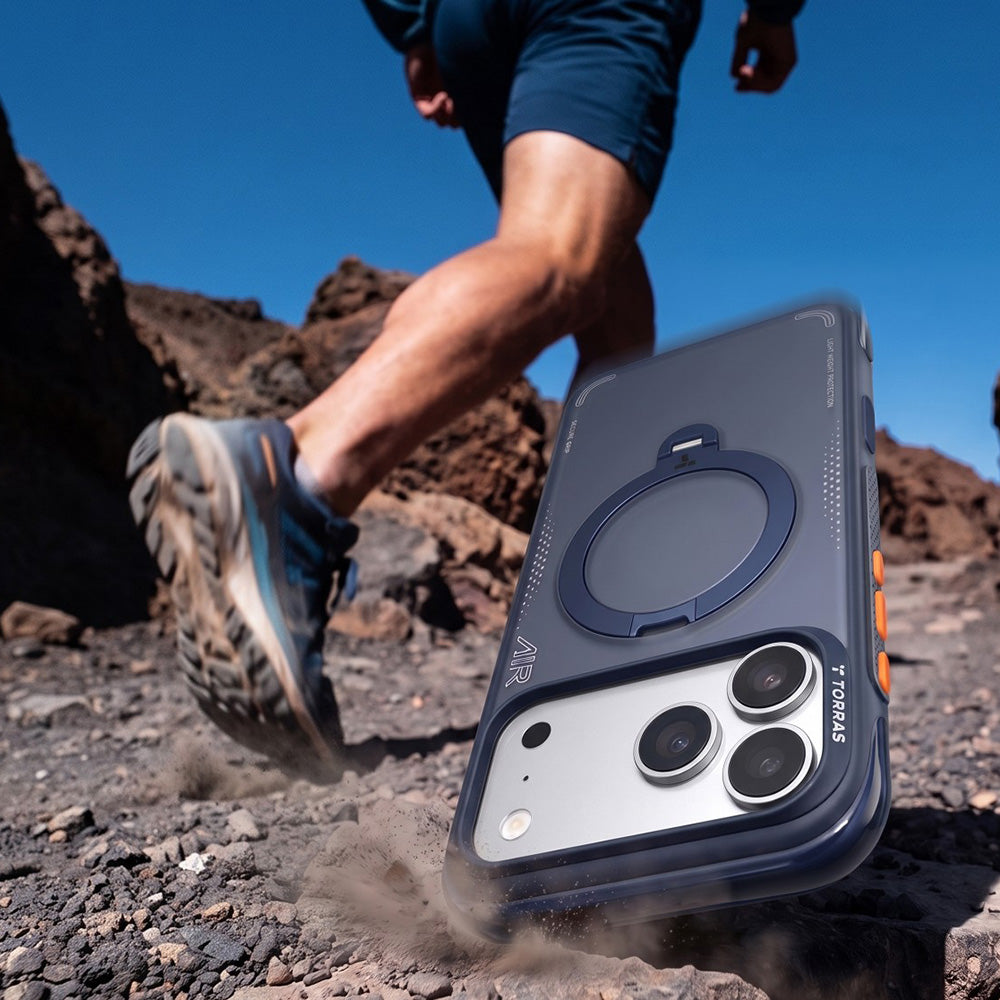 Handyhülle mit 360° drehbarem Standfuß für iPhone 18 Pro / 17 Pro, Torras Ostand Q3 Air mit MagSafe, Blau (6/6)