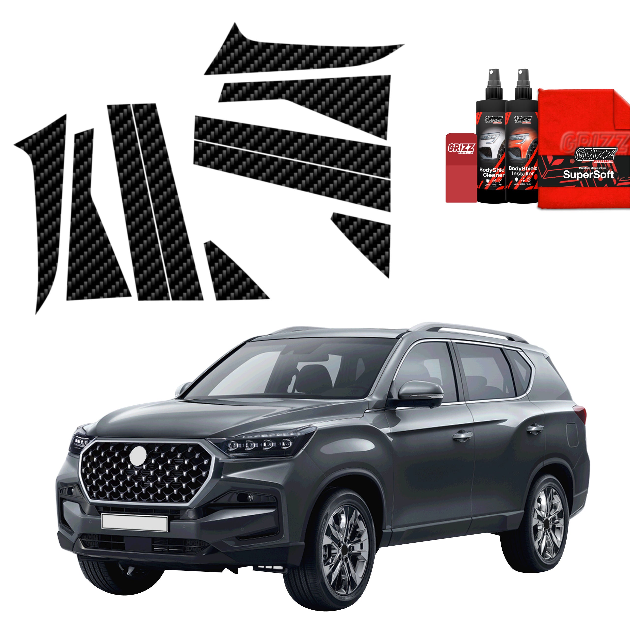 10in1 Kohlenstoff Schutzfolie Grizz Protector für A-B-C-Säule - SsangYong Rexton (2023-2026)