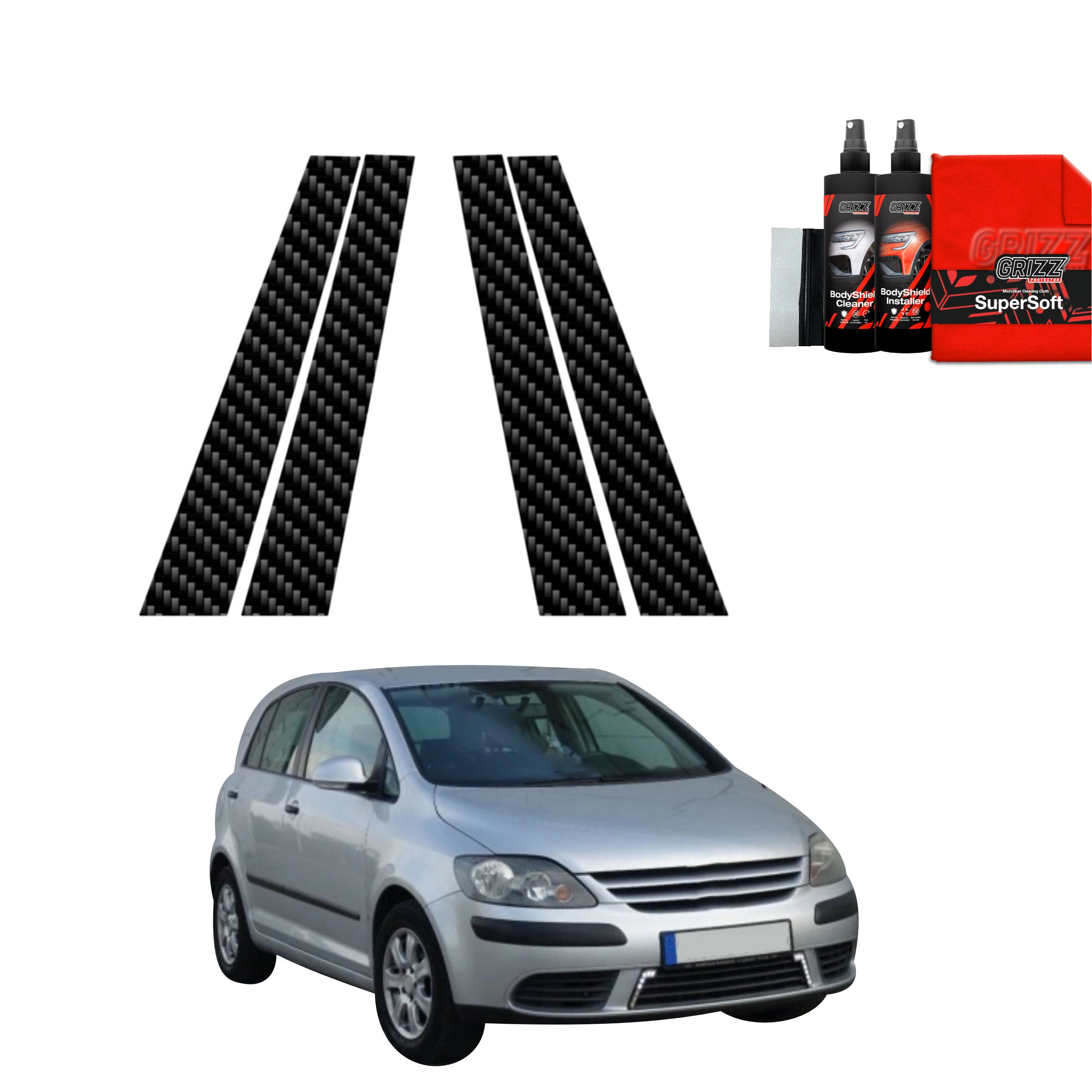4in1 Kohlenstoff Schutzfolie Grizz Protector für B-Säule - Volkswagen Golf Plus Hatchback 5D (2004-2008)