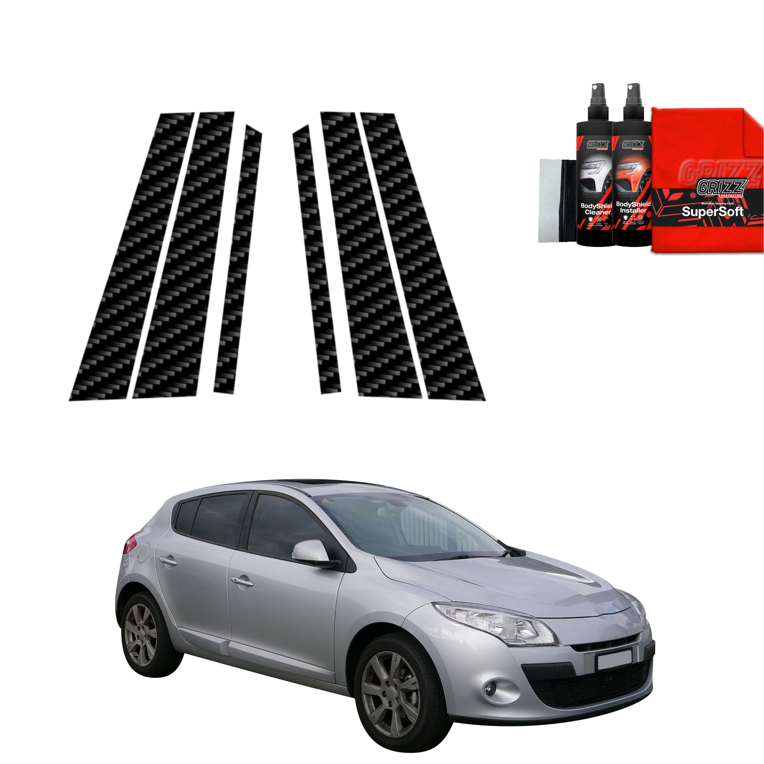 6in1 Kohlenstoff Schutzfolie Grizz Protector für B-C-Säule - Renault Megane 3 Kombi 5D (2008-2012)