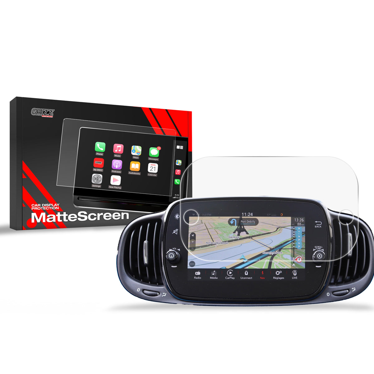 Matte Autodisplayfolie für Fiat 500 7" (2018-2026), Grizz Protector