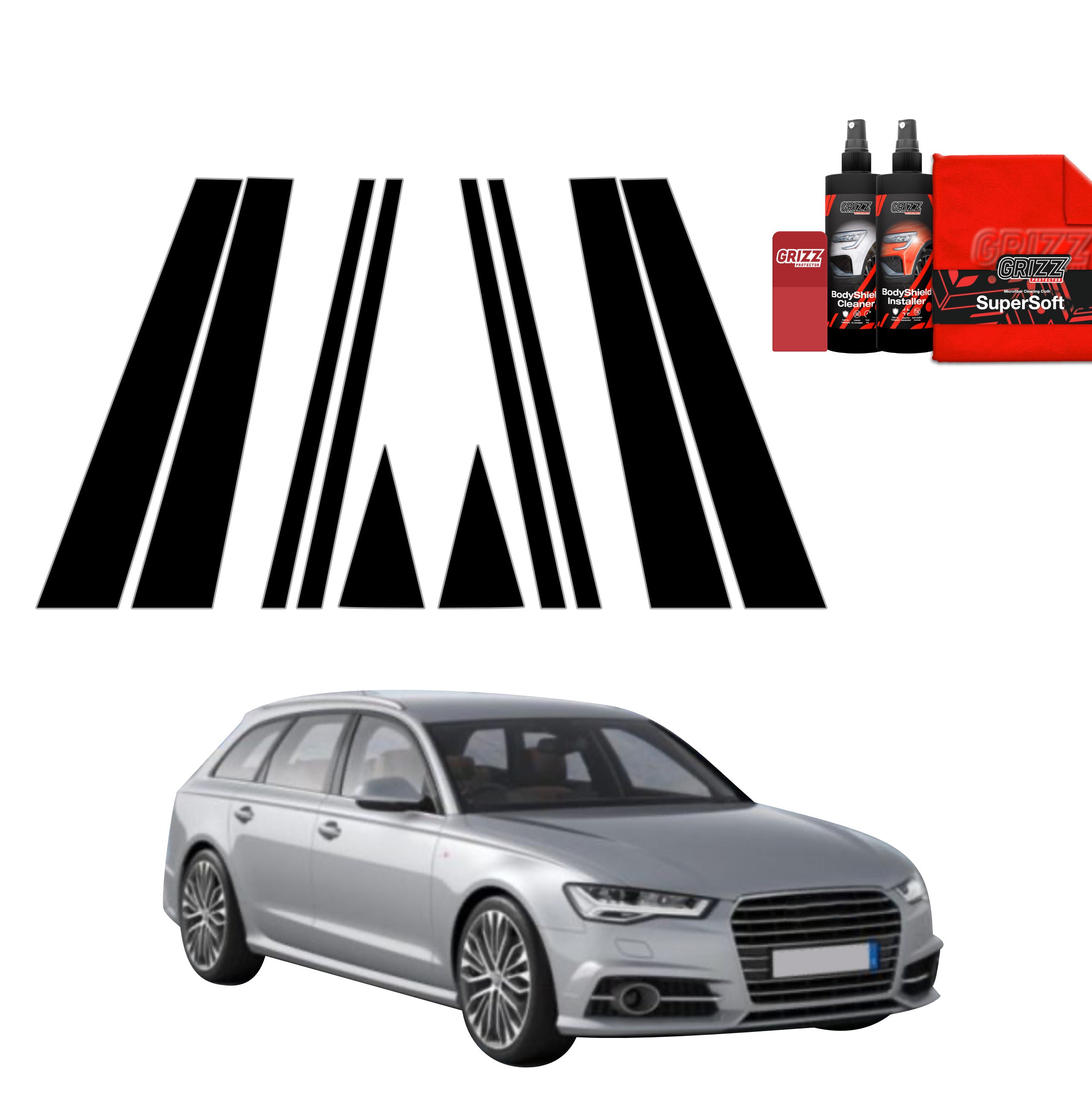 10in1 Schwarze Grizz Protector schutzfolie für B-C-Säule - Audi A6 C7 Avant Facelifting (2014-2018)