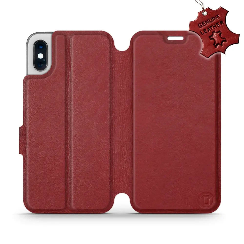 Echtleder Handyhülle für iPhone X, Mobiwear Leather, Dunkelrot